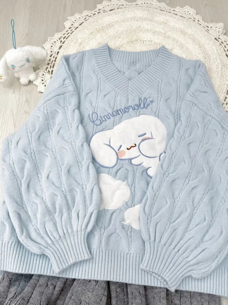 Cinnamoroll Blue V-neck Sweater