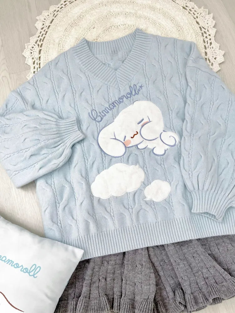 Cinnamoroll Blue V-neck Sweater