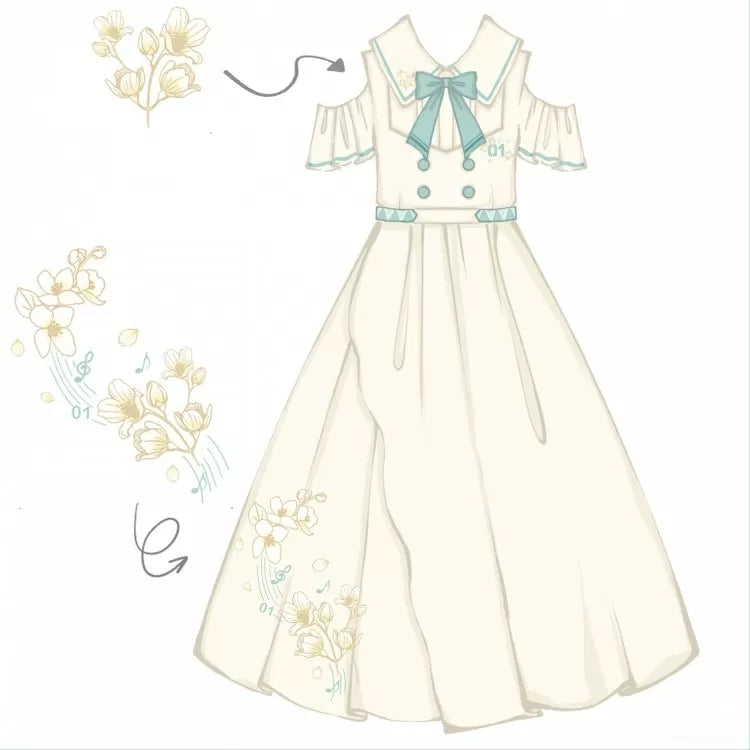 Hatsune Miku Collab Orchid Embroidery Dress with Bow Tie