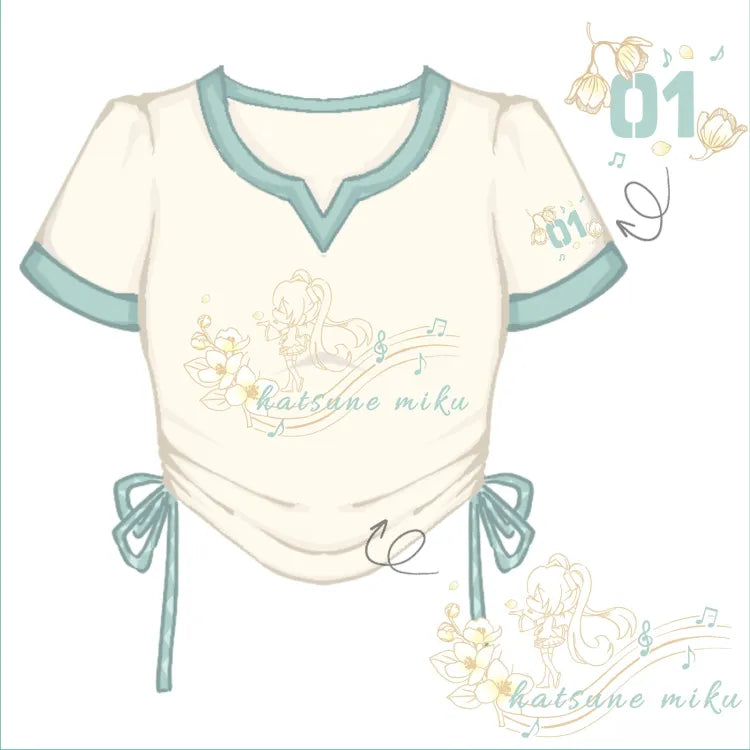 Hatsune Miku Collab Orchid Print T-shirt