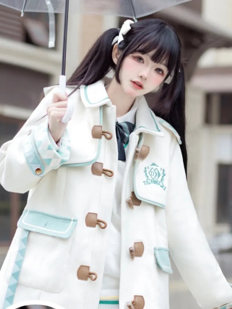 Hatsune Miku Collab White Preppy Hooded Duffle Coat