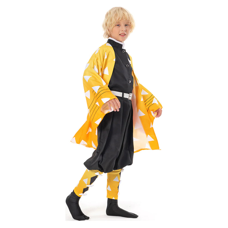 Demon Slayer Kimetsu No Yaiba Agatsuma Zenitsu Kids Children Uniform Outfits Cosplay Costume