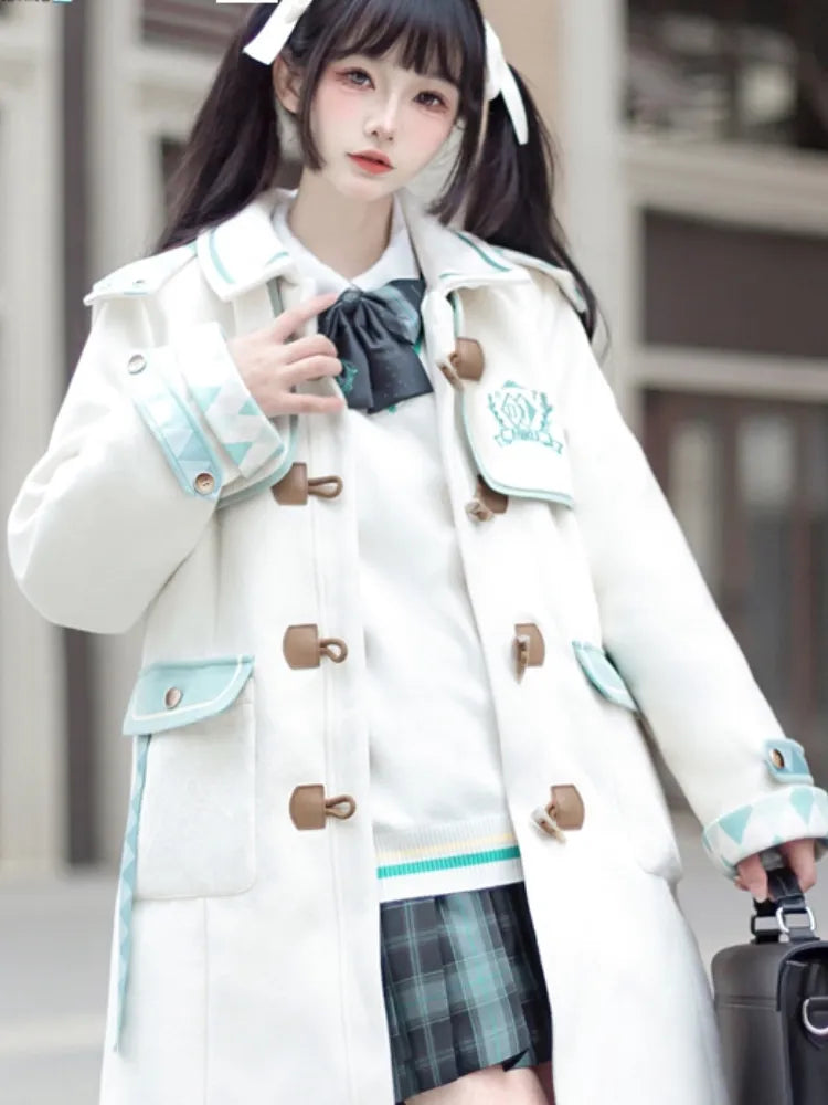 Hatsune Miku Collab White Preppy Hooded Duffle Coat