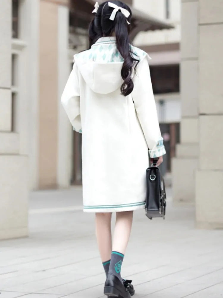 Hatsune Miku Collab White Preppy Hooded Duffle Coat