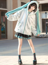 Hatsune Miku Ponytails Hood White Fleece Jacket