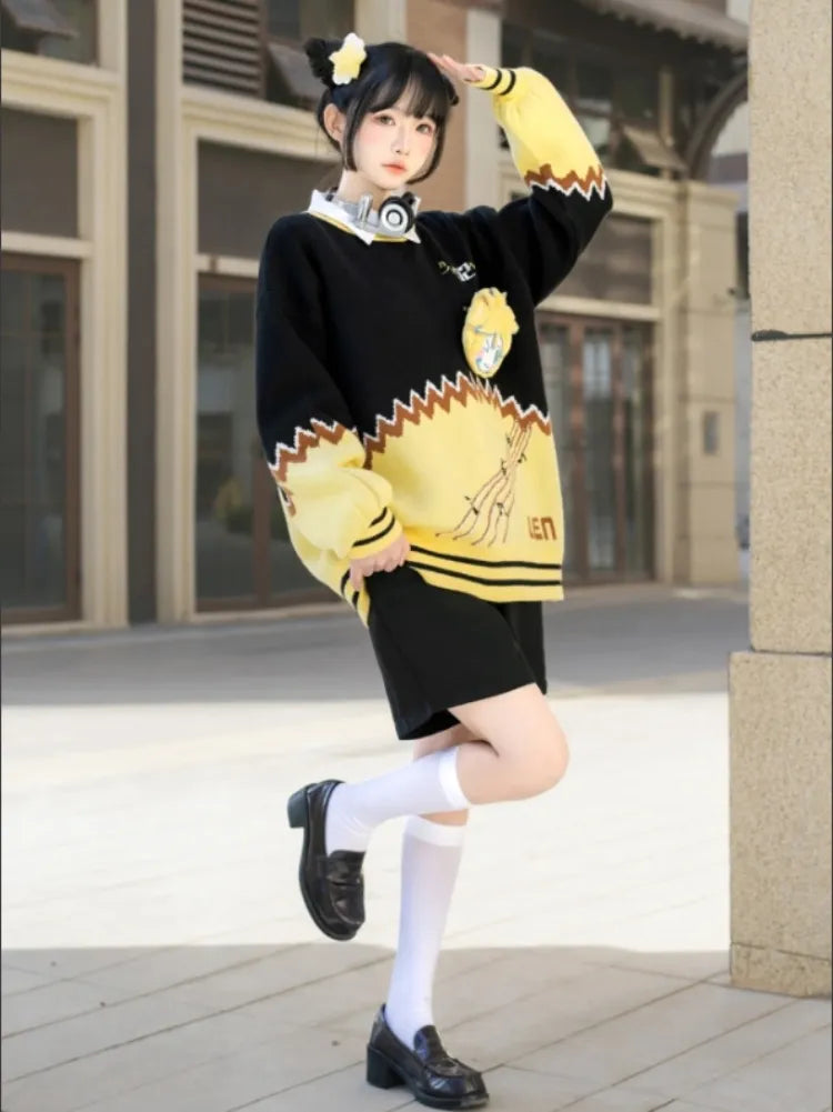 Hatsune Miku Collab Kagamine Len Colorblock Design Sweater