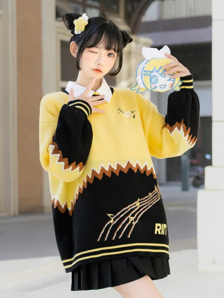 Hatsune Miku Collab Kagamine Rin Colorblock Design Sweater