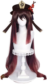 Genshin Impact Carnival Halloween Party Props HuTao Cosplay Wig + Wig Hat Heat Resistant Synthetic Hair