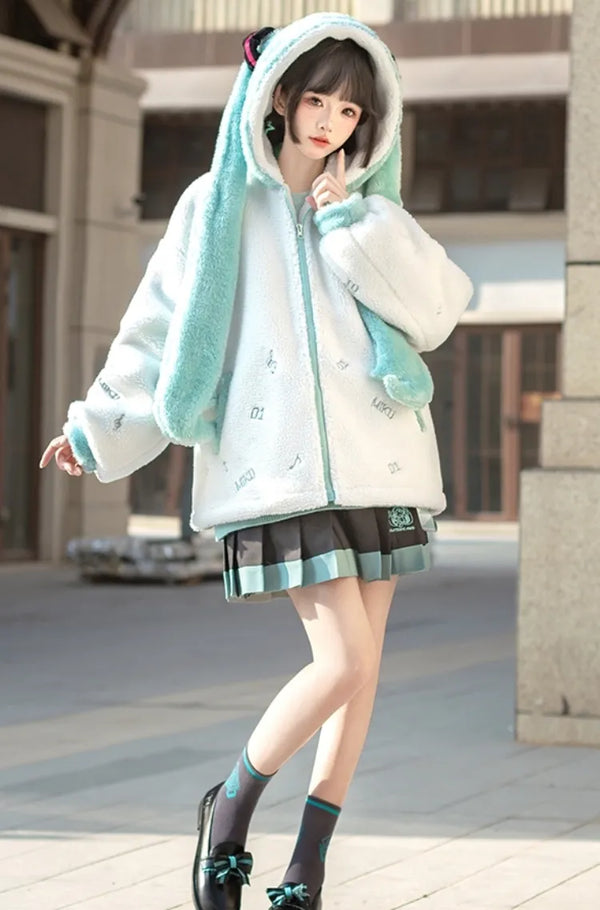 Hatsune Miku Ponytails Hood White Fleece Jacket