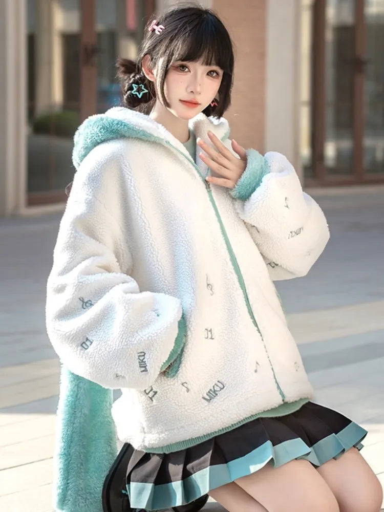 Hatsune Miku Ponytails Hood White Fleece Jacket