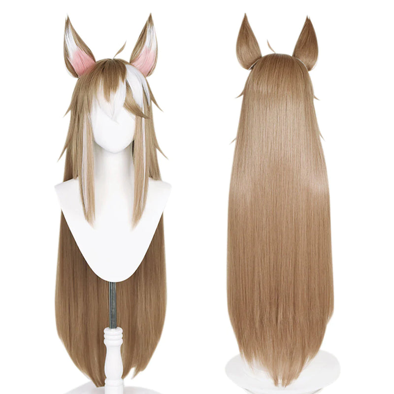 Genshin Impact Ms Hina/Gorou Cosplay Wig + Ears Heat Resistant Synthetic Hair Carnival Halloween Party Props