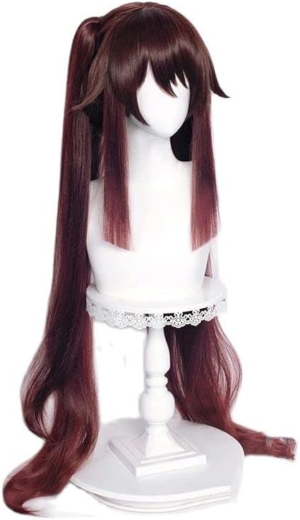 Genshin Impact Carnival Halloween Party Props HuTao Cosplay Wig + Wig Hat Heat Resistant Synthetic Hair