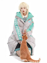 Hatsune Miku Collab Laser Fabric Gray Coat Futuristic Cyberpunk Puffer Coat