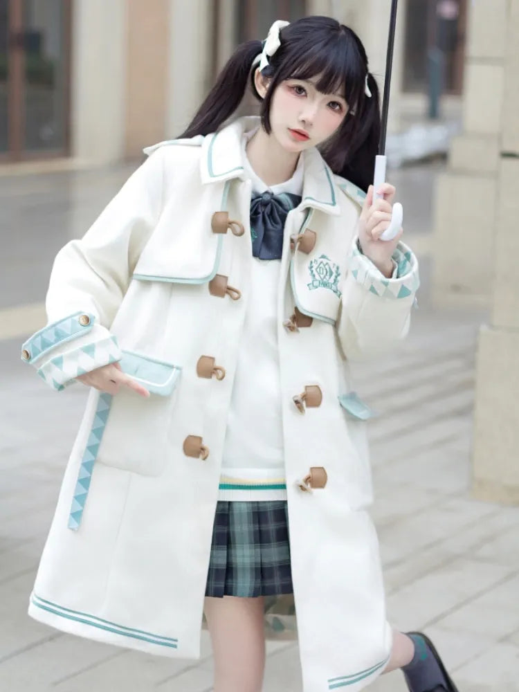 Hatsune Miku Collab White Preppy Hooded Duffle Coat