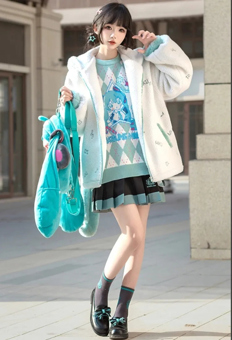 Hatsune Miku Ponytails Hood White Fleece Jacket