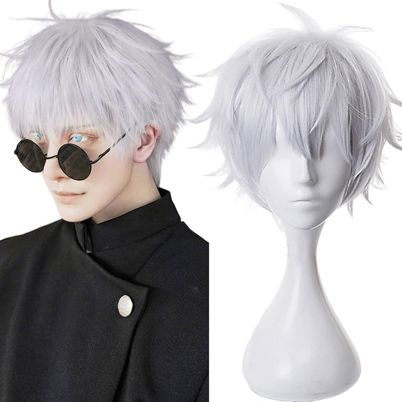 Jujutsu Kaisen Carnival Halloween Party Props Satoru Gojou with Sunglasses Cosplay Wig Heat Resistant Synthetic Hair