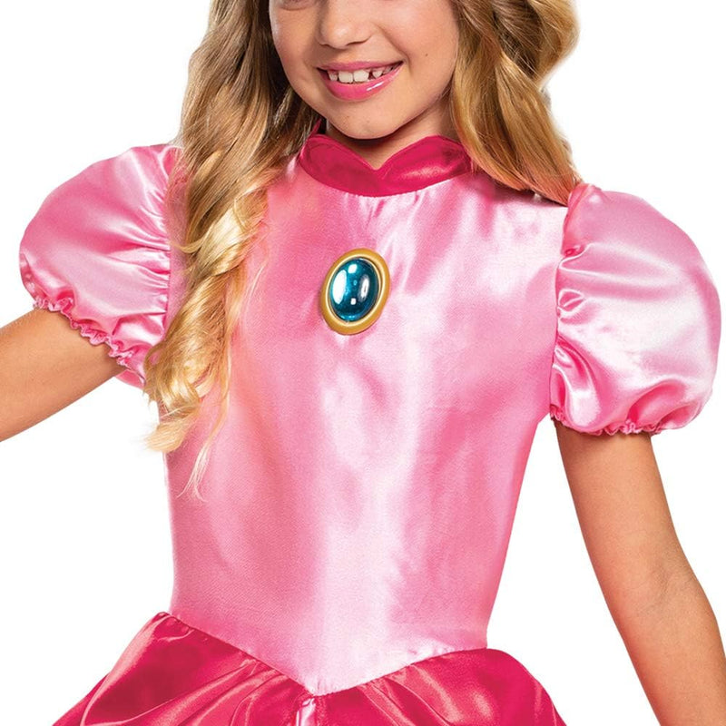 Princess Peach Costume Dress, Nintendo Super Mario Bros Classic Dress Up Outfit for Girls