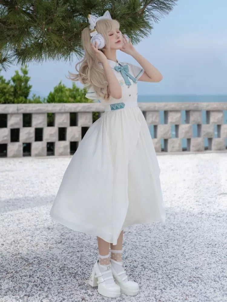 Hatsune Miku Collab Orchid Embroidery Dress with Bow Tie