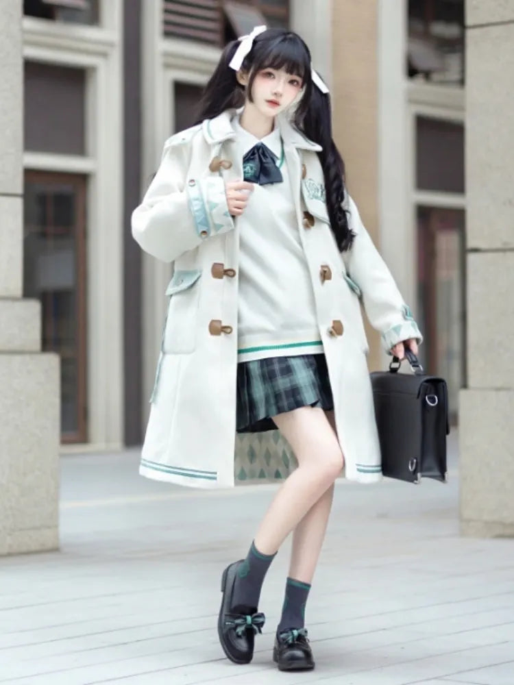 Hatsune Miku Collab White Preppy Hooded Duffle Coat