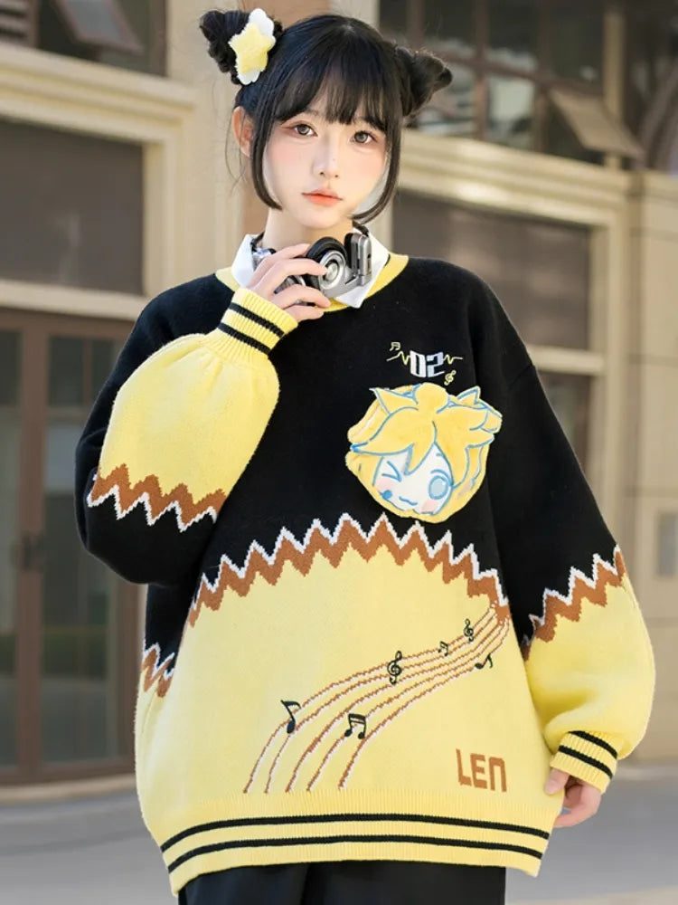 Hatsune Miku Collab Kagamine Len Colorblock Design Sweater