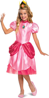 Princess Peach Costume Dress, Nintendo Super Mario Bros Classic Dress Up Outfit for Girls