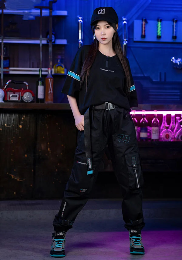 Hatsune Miku " Rider " Cyberpunk Unisex Black Techwear Cargo Pants