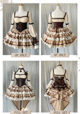 Corset Waist Steampunk Lolita Tiered Ruffles One Piece Beige and Brown