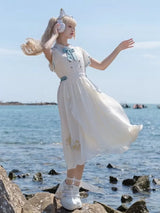 Hatsune Miku Collab Orchid Embroidery Dress with Bow Tie