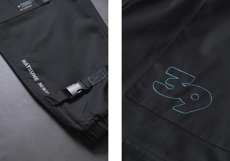 Hatsune Miku " Rider " Cyberpunk Unisex Black Techwear Cargo Pants