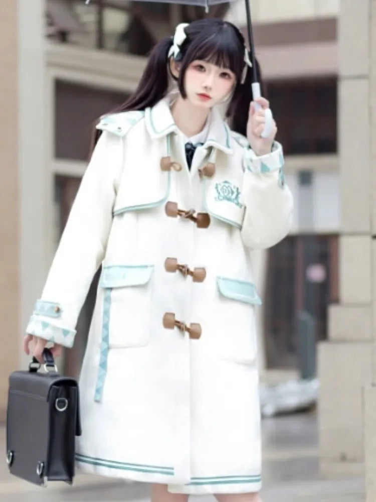 Hatsune Miku Collab White Preppy Hooded Duffle Coat