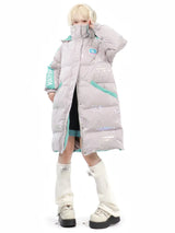 Hatsune Miku Collab Laser Fabric Gray Coat Futuristic Cyberpunk Puffer Coat