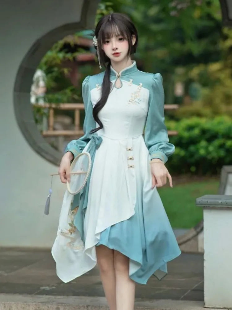 Hatsune Miku Collab Osmanthus Fragrans Embroidery Dress Ombre Handkerchief Hem