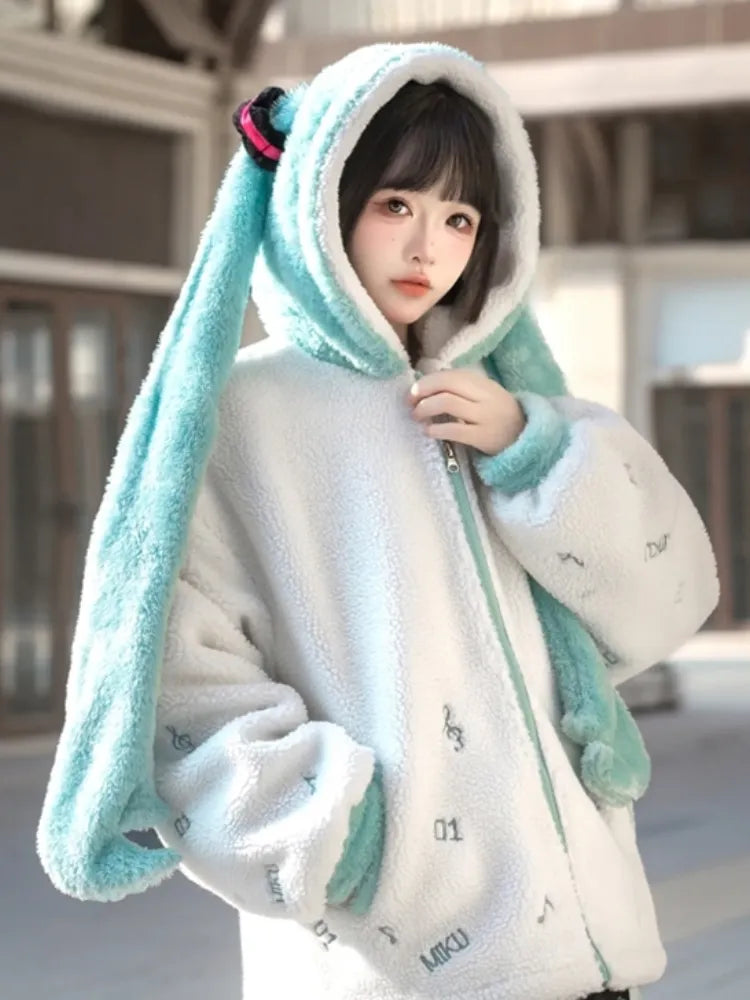 Hatsune Miku Ponytails Hood White Fleece Jacket