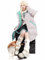 Hatsune Miku Collab Laser Fabric Gray Coat Futuristic Cyberpunk Puffer Coat