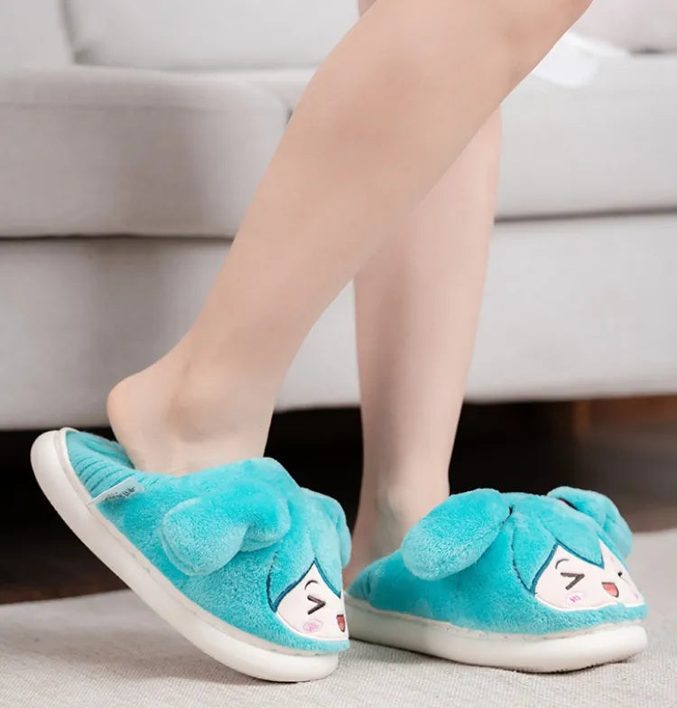 Hatsune Miku Fuzzy Flannel Winter Slippers Size 38-45