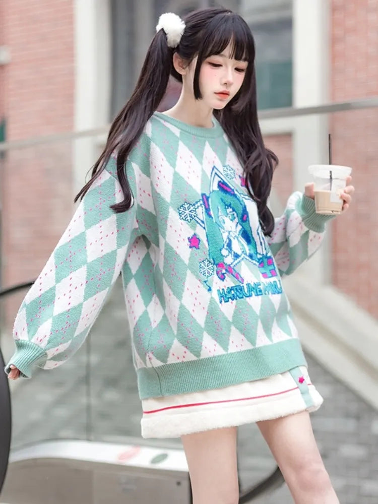 Hatsune Miku Harlequin Pattern Sweater