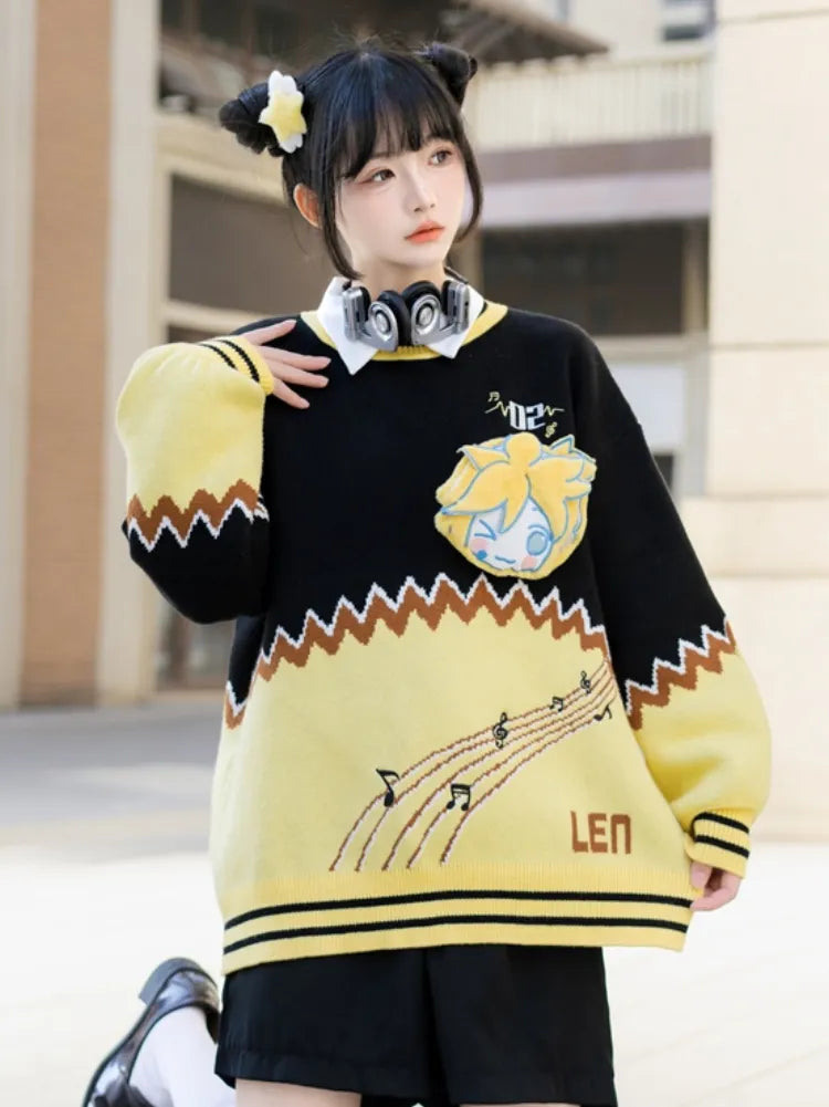 Hatsune Miku Collab Kagamine Len Colorblock Design Sweater