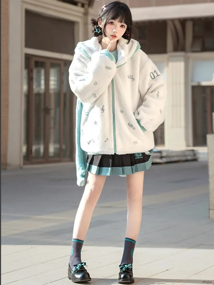 Hatsune Miku Ponytails Hood White Fleece Jacket