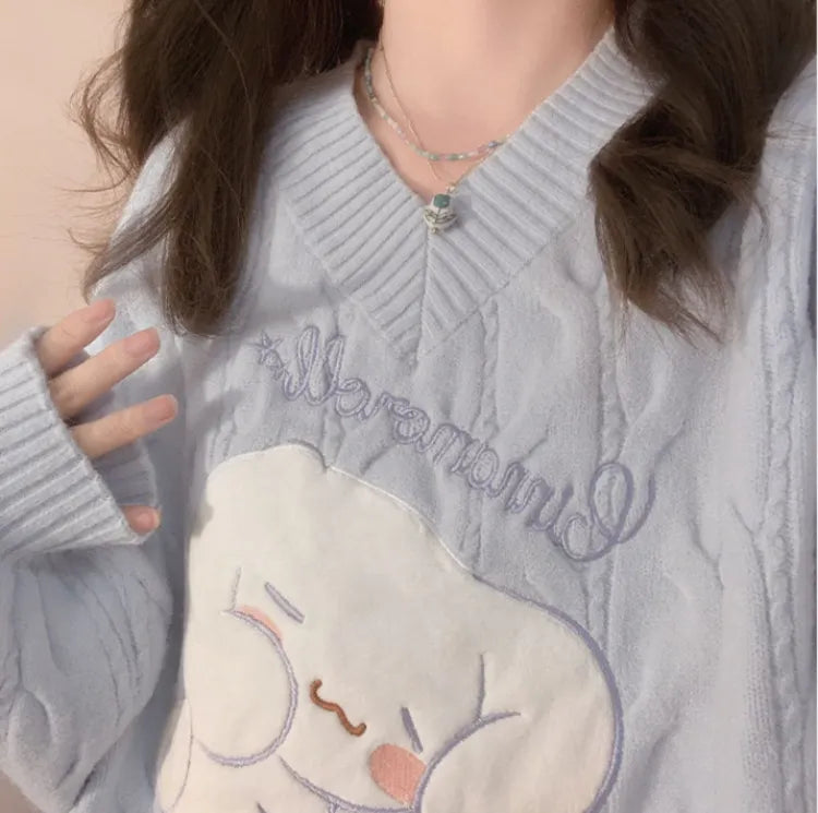 Cinnamoroll Blue V-neck Sweater