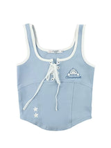 Cinnamoroll Blue Lace-up Tank Top Stars Embroidery