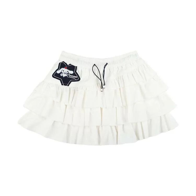 Cinnamoroll Applique White Tiered Ruffles Mini Skirt with Undies