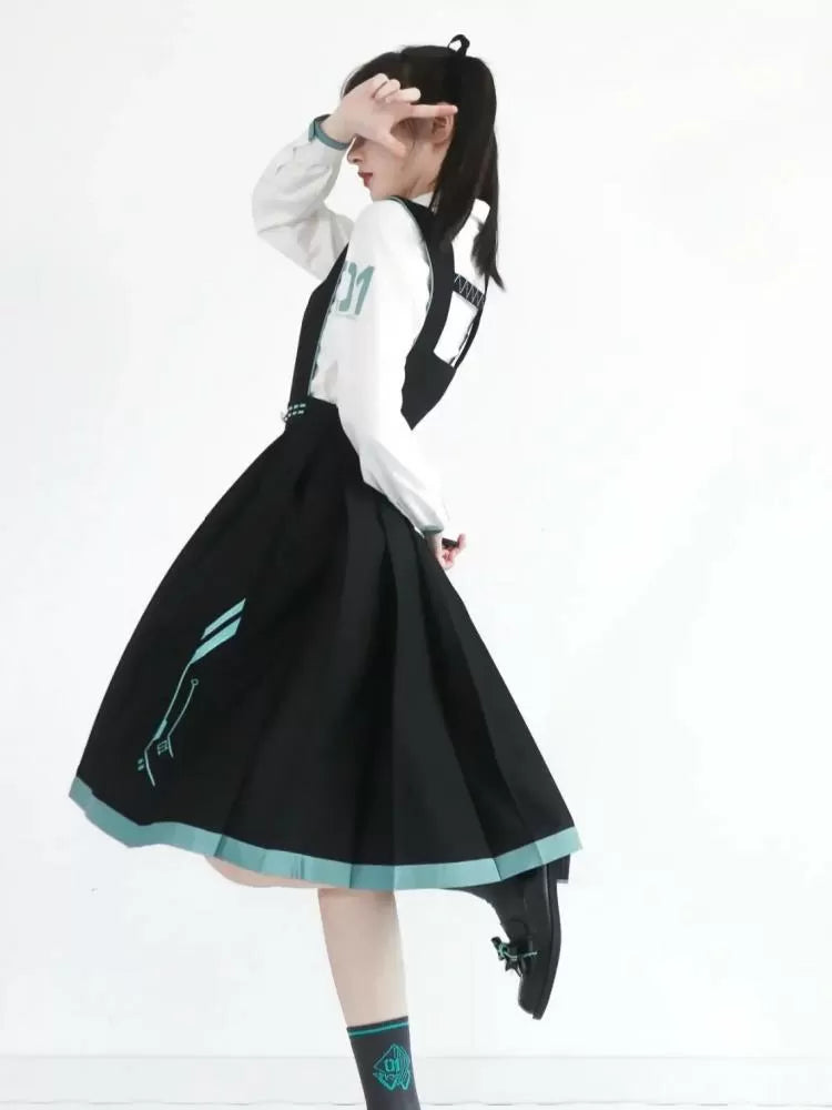 Hatsune Miku Collab Pleated Skirt Black Overalls