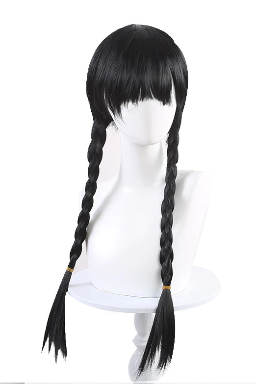 Wednesday Addams Black Cosplay Costume Wig Heat Resistant Synthetic Hair