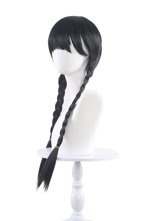 Wednesday Addams Black Cosplay Costume Wig Heat Resistant Synthetic Hair