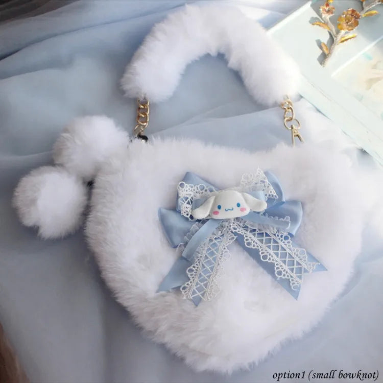 Cinnamoroll Inspired Heart Shape Bowknot Plush Bag