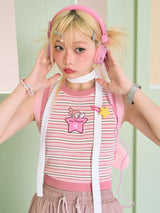 My Melody Star Applique Striped Pattern Pink Tank Top