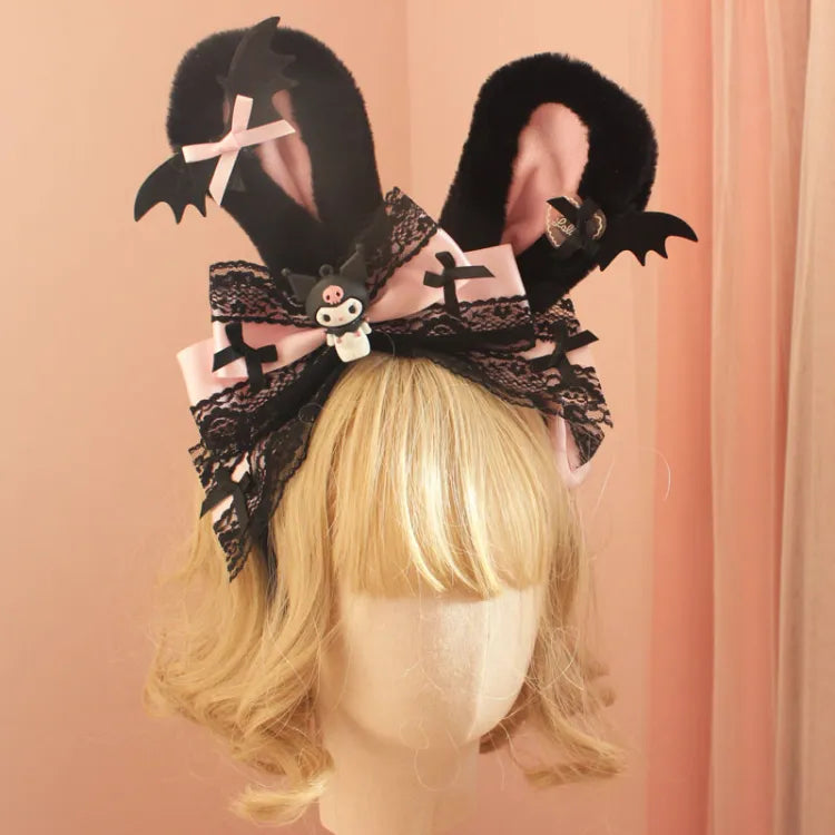 Kuromi Inspired Lace Bowknot Bunny Ears