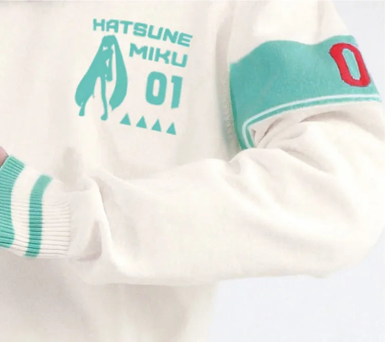 Hatsune Miku Pattern White V-neck Sweater