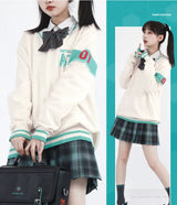 Hatsune Miku Pattern White V-neck Sweater