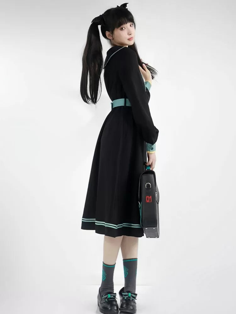 Ginkgo Leaves Embroidery Black Dress Sailor Collar Hatsune Miku Collab